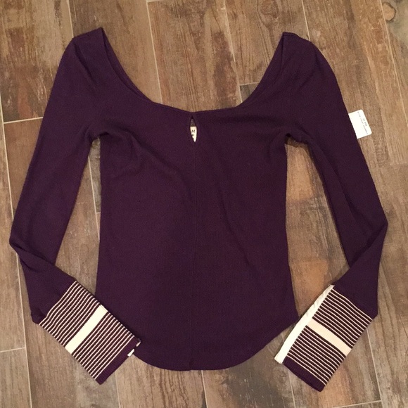 Free People Purple Striped Thermal Keyhole Top - Picture 2 of 6
